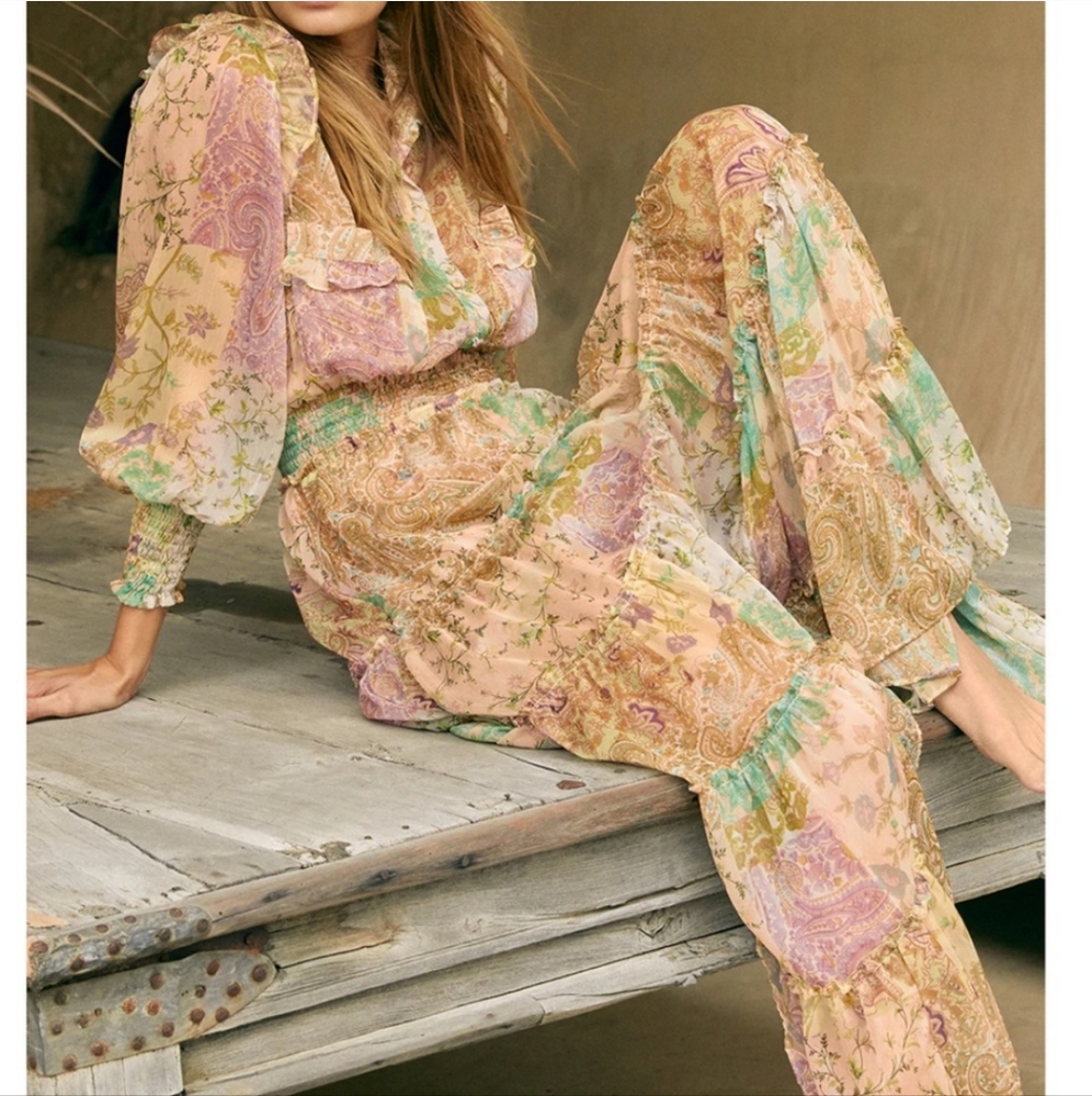 NWOT Famous Misa Los Angeles Aydeniz Dress Printemps Patchwork L - Picture 7 of 16